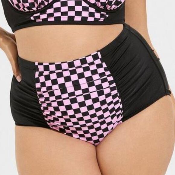 Torrid Women's Checkerboard High Waist Ruched Swim Bottom Size 3X - Picture 1 of 16